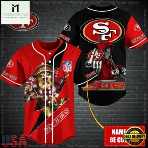 Custom Name NFL San Francisco 49ers Mascot And Skull Baseball Jersey