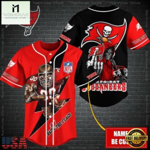 Custom Name NFL Tampa Bay Buccaneers Mascot And Skull Baseball Jersey