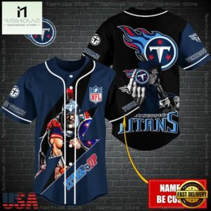 Custom Name NFL Tennessee Titans Mascot And Skull Baseball Jersey