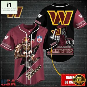 Custom Name NFL Washington Commanders Mascot And Skull Baseball Jersey
