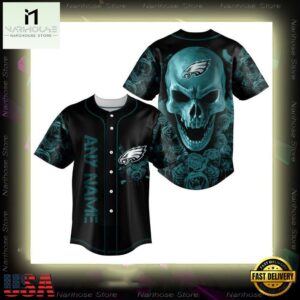 Custom Name Philadelphia Eagles NFL Football Skull 3D Baseball Jersey Shirt