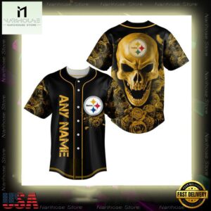 Custom Name Pittsburgh Steelers NFL Football Skull 3D Baseball Jersey Shirt