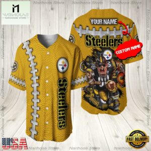 Custom Name Pittsburgh Steelers NFL Mascot 3D Baseball Jersey Shirt