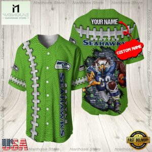 Custom Name Seattle Seahawks NFL Mascot 3D Baseball Jersey Shirt