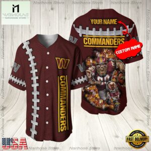 Custom Name Washington Commanders NFL Mascot 3D Baseball Jersey Shirt