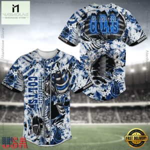 Indianapolis Colts NFL Flower Skeleton Baseball Jersey Shirt