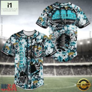 Jacksonville Jaguars NFL Flower Skeleton Baseball Jersey Shirt