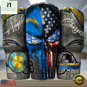 Los Angeles Chargers NFL Skull Iron Pattern Tumbler