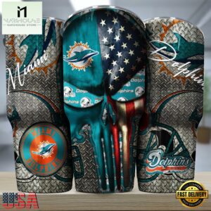 Miami Dolphins NFL Skull Iron Pattern Tumbler