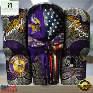Minnesota Vikings NFL Skull Iron Pattern Tumbler