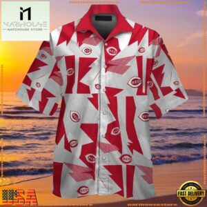 MLB Abstract Red Fanfare Cincinnati Reds Hawaiian ButtonUp ShirtGroup
