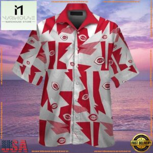 MLB Abstract Red Fanfare Cincinnati Reds Hawaiian ButtonUp ShirtGroup