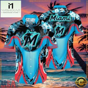 MLB Aquatic Flora Surge Miami Marlins Aloha ShirtGroup