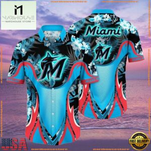 MLB Aquatic Flora Surge Miami Marlins Aloha ShirtGroup