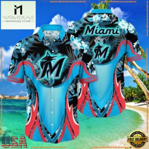 MLB Aquatic Flora Surge Miami Marlins Aloha ShirtGroup