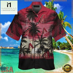 MLB Arizona Diamondbacks Silhouette Palm Sunset Summer Hawaiian Shirt