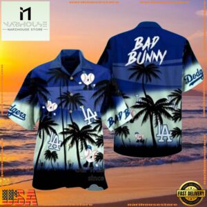 MLB Bad Bunny Dodgers Night Palms Hawaiian Shirt For Men Women 6 MLB Bad Bunny Dodgers Night Palms Hawaiian Shirt