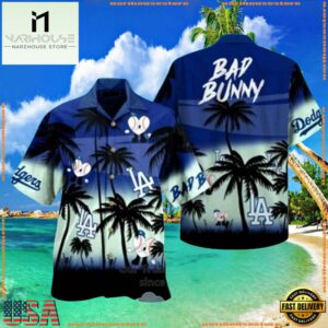 MLB Bad Bunny Dodgers Night Palms Hawaiian Shirt