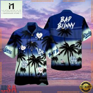 MLB Bad Bunny Dodgers Night Palms Hawaiian Shirt