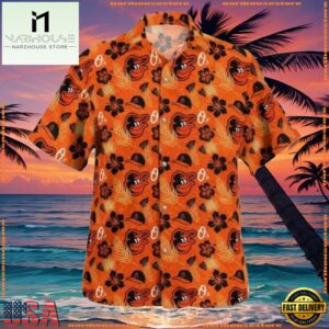 MLB Baltimore Orioles Casual Orange Hibiscus Summer Hawaiian Shirt