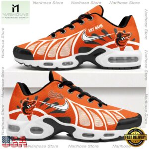 MLB Baltimore Orioles Personalized Air Max Plus Shoes, Baseball Team Logo TN Shoes Design