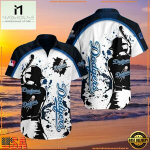 MLB Batter Up Splatter LA Dodgers Hawaiian Shirt - Dynamic Fan Wear