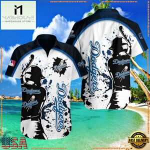 MLB Batter Up Splatter LA Dodgers Hawaiian Shirt - Dynamic Fan Wear