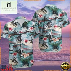 MLB Beachside Reds Serenade - Cincinnati Reds Calm Palms Hawaiian Shirt
