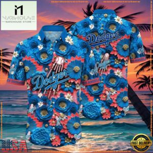 MLB Blue Bloom LA Dodgers Hawaiian Shirt - Vibrant Aloha Shirts