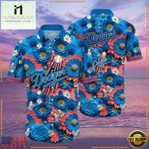 MLB Blue Bloom LA Dodgers Hawaiian Shirt - Vibrant Aloha Shirts