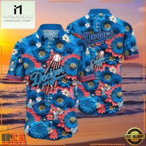 MLB Blue Bloom LA Dodgers Hawaiian Shirt - Vibrant Aloha Shirts