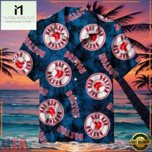 MLB Boston Red Sox Circular Logo Blue Aloha Shirt