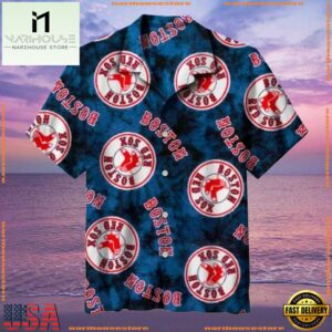 MLB Boston Red Sox Circular Logo Blue Aloha Shirt