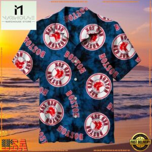 MLB Boston Red Sox Circular Logo Blue Aloha Shirt