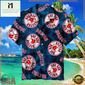 MLB Boston Red Sox Circular Logo Blue Aloha Shirt