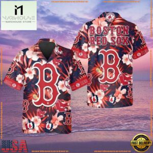 MLB Boston Red Sox Floral And Logo Hawaiian Shirt