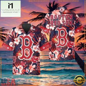 MLB Boston Red Sox Floral And Logo Hawaiian Shirt