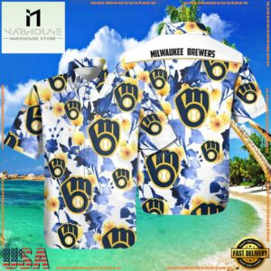 MLB Brewers' Blooming Blue - Milwaukee Brewers Floral Hawaiian Shirt