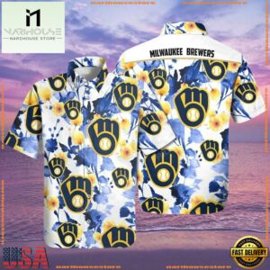 MLB Brewers' Blooming Blue - Milwaukee Brewers Floral Hawaiian Shirt