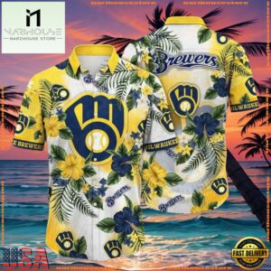 MLB Brewers' Tropical Elegance - Milwaukee Brewers Floral Hawaiian Shirt