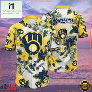 MLB Brewers' Tropical Elegance - Milwaukee Brewers Floral Hawaiian Shirt