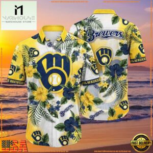 MLB Brewers' Tropical Elegance - Milwaukee Brewers Floral Hawaiian Shirt