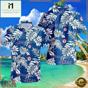 MLB Cerulean Botanical Texas Rangers Hawaiian Shirt