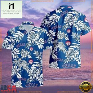 MLB Cerulean Botanical Texas Rangers Hawaiian Shirt