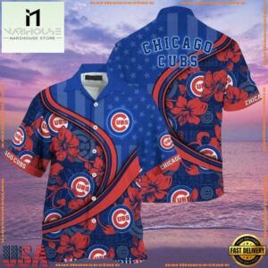 MLB Chicago Cubs All-Star Hawaiian Shirt - Patriotic Floral Stripes