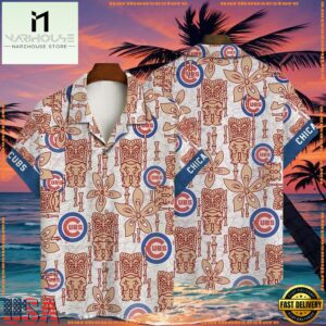 MLB Chicago Cubs Beige Tiki Totem Hawaiian Shirt - Enthusiast Summer Gear