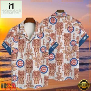 MLB Chicago Cubs Beige Tiki Totem Hawaiian Shirt - Enthusiast Summer Gear