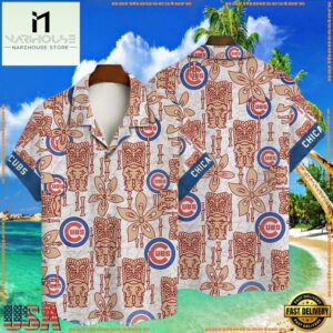 MLB Chicago Cubs Beige Tiki Totem Hawaiian Shirt - Enthusiast Summer Gear