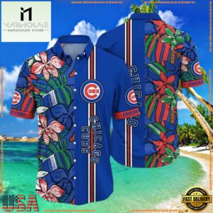 MLB Chicago Cubs Botanical Pitch Hawaiian Shirt - Vibrant Flora And Stripes