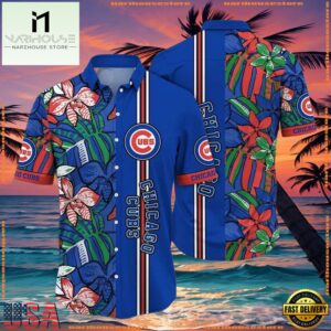 MLB Chicago Cubs Botanical Pitch Hawaiian Shirt - Vibrant Flora And Stripes